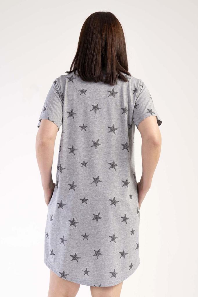 Modna damska koszula nocna w dużych rozmiarach Plus Size Szara melanżowa koszula nocna z krótkim rękawem