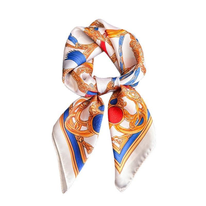 Luxury Vintage Printed Silk Like Square Scarf For Women