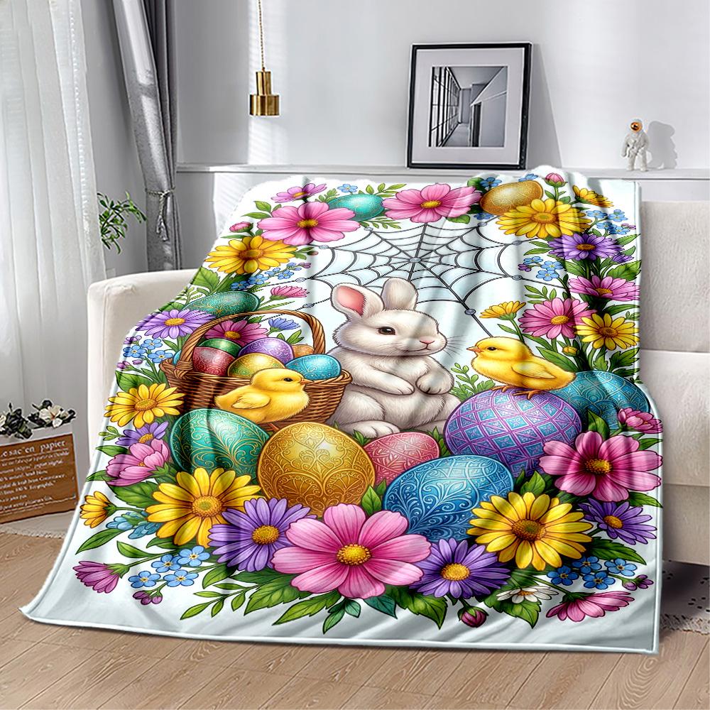 Easter Bunny With Flowers Blanket,Suitable for sofas, offices, travel, living rooms, gift for friends and family,Suitable for all seasons.