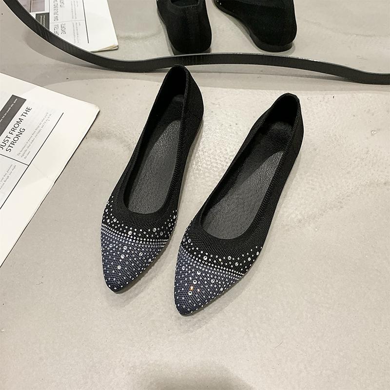

Мода Мода Остроносые Балетки со Стразами Женские Дышащие Трикотажные Лоферы Мелкие Женские Лаконичные Слипоны Обувь для Ходьбы 42 серый