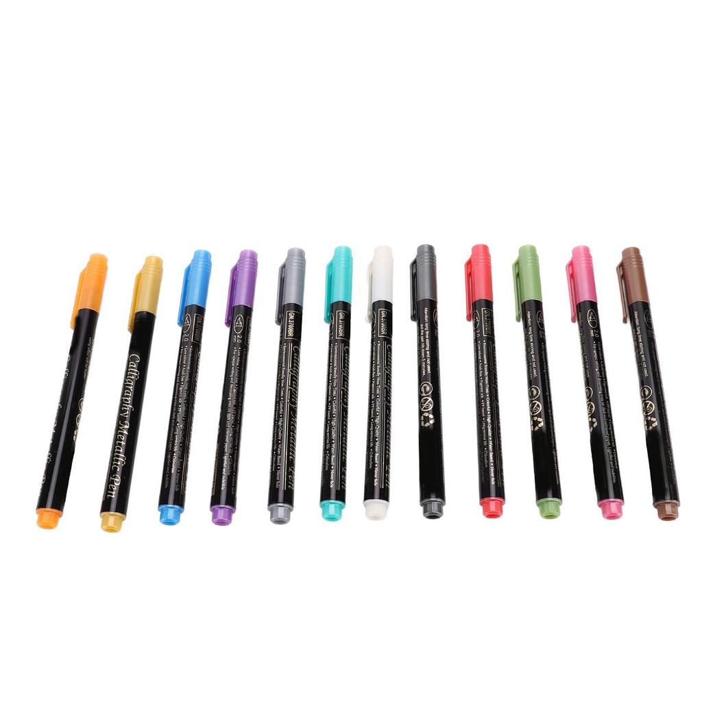 Metallic Markers 12 Colors Marker Pens Set Soft Tip for Scrapbook Doodle Arts Crafts