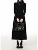 Women's Black High Neck Long Sleeve Bodycon Midi Dress - Petite Waist Slimming 2026 Spring Style