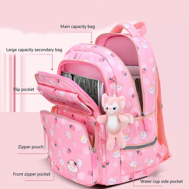 2023 Kindertasche Schultasche Mädchen Schultasche Spritzwassergeschützter Rucksack Niedliche Cartoon-Umhängetasche Grundschul-Tagesrucksack Schulbedarf Lila