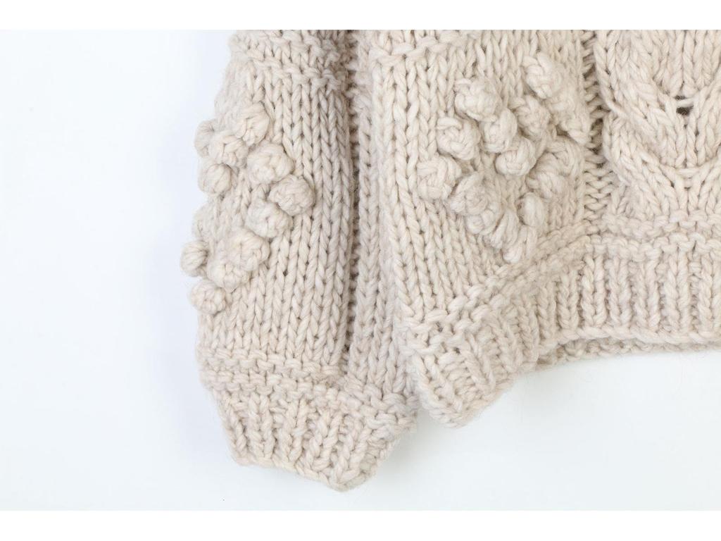 Handmade Chunky Cable Knit Wool Sweater - Heart Pattern Loose Fit