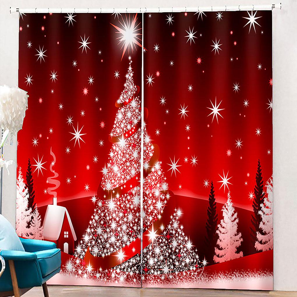 2 Pieces Christmas Blackout Curtains Exquisite Xmas Themed Festival Ornament Window Decor Accessory for Scene Layout