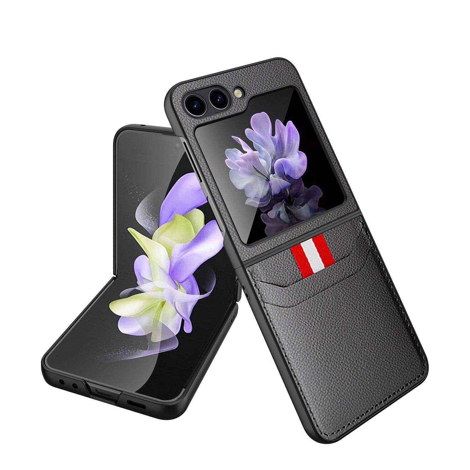 

Тонкая кожаная сумка для телефона, складной чехол для Samsung Galaxy Z Flip 5 Flip4 Flip3 Flip5 Flip 4 3 5G, чехлы с защитой от падения с слотом для карт for Samsung Z Flip 5 чёрный