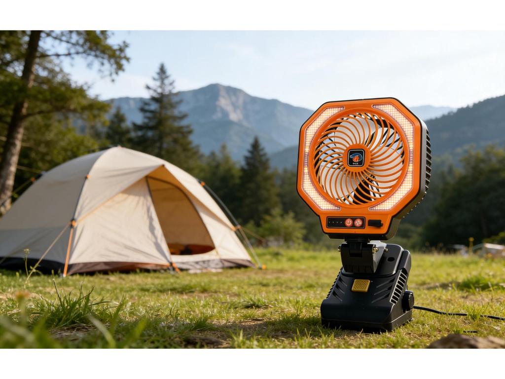 Rechargeable Oscillating Camping Fan with Remote Control & LED Light