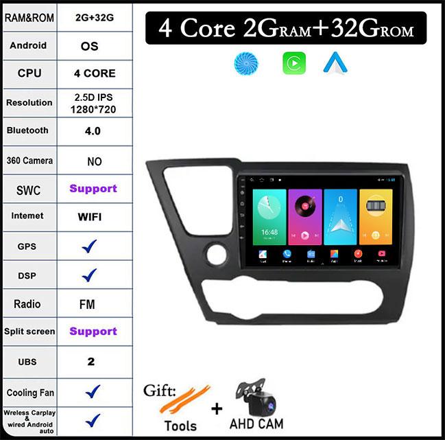 For Honda Civic 9 2013-2016 DSP Android 14 Car Radio Multimedia Video Player Navigation Stereo GPS Monitor