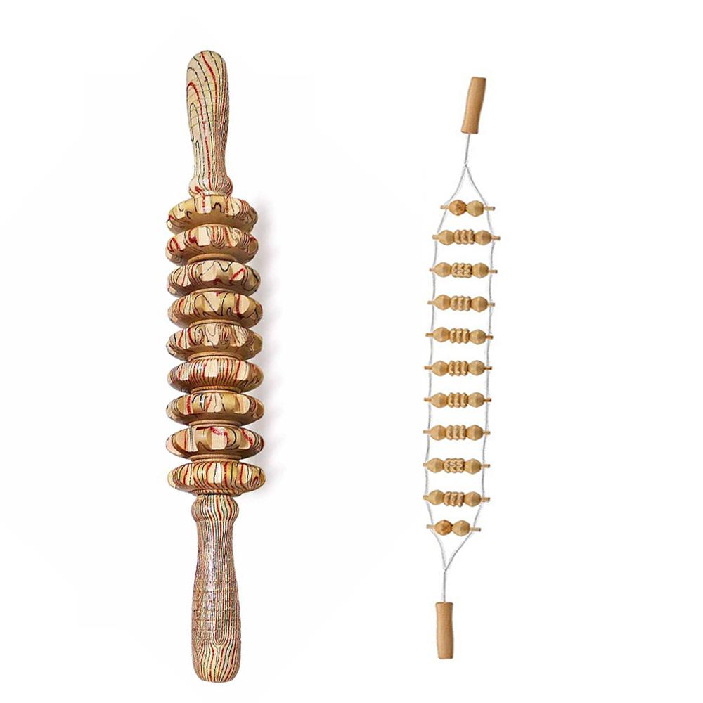 

Durable And Safe 2Pcs Wood Therapy Massage Toolswooden Massage Roller Stick & Back Massager Roller Ropefascia Massage For Lymphatic Drainage