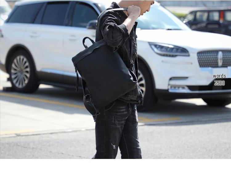 Genuine Cowhide Leather Minimalist Backpack: Handmade, Simple, Versatile Design for Men and Women.