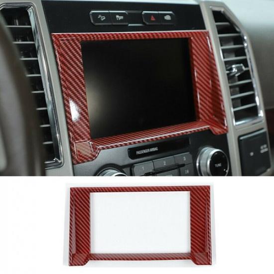 For Ford F150 2015-20 Central Control Navigation GPS Panel Trim Frame Red Carbon