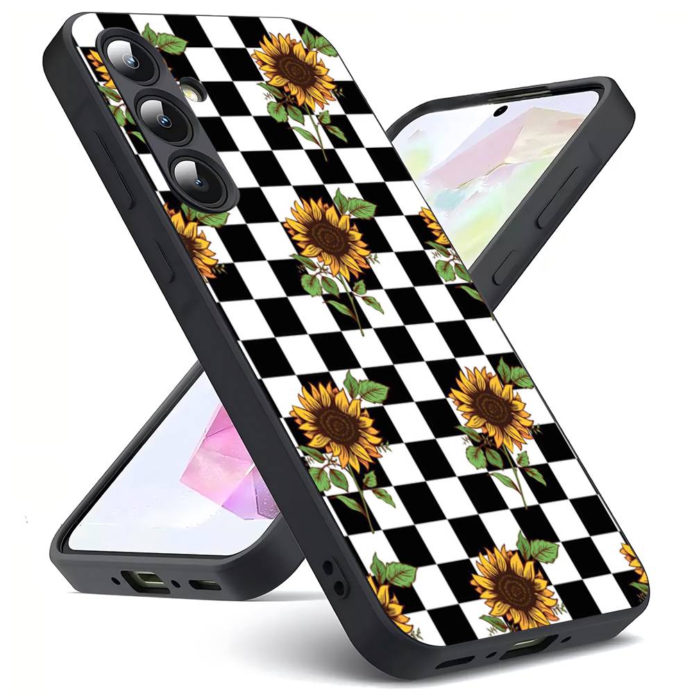 Checkerboard Checkered Luxury Black Phone Case For Samsung Galaxy S23 S24 S25 Ultra S22 Plus S21