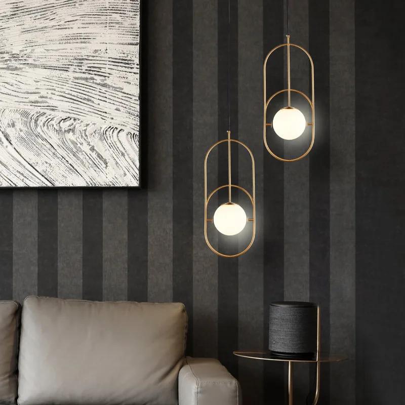 Modern Bar E27 Led Pendant Lights Cafe Gold Metal Glass Globe Led Hanging Lamp Bedside Hanging Light Droplight Fixtures Lamp