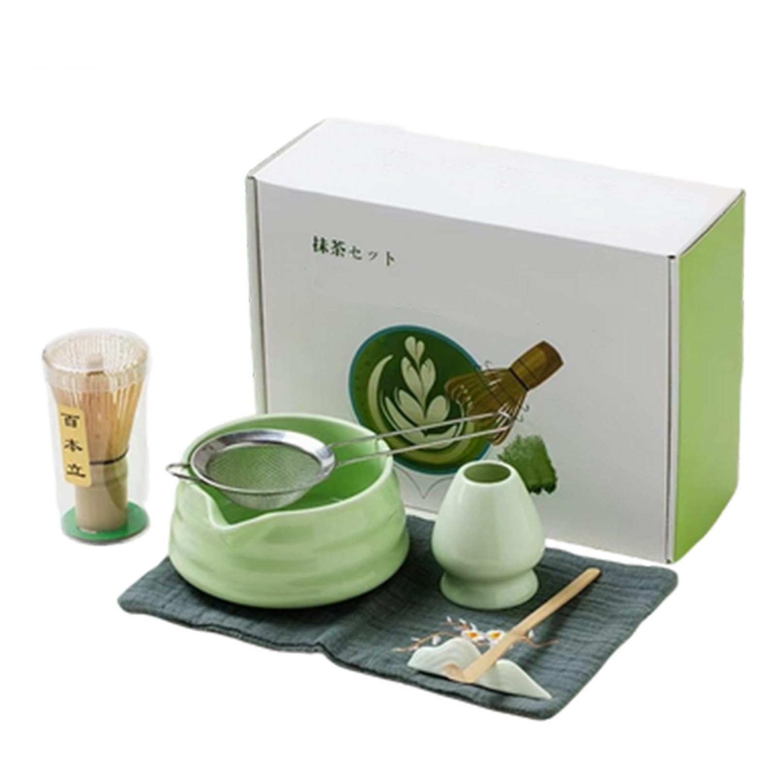 

Matcha bowl 7 light glossy ideal for tea ceremony set, pieces, green, finish, practice.