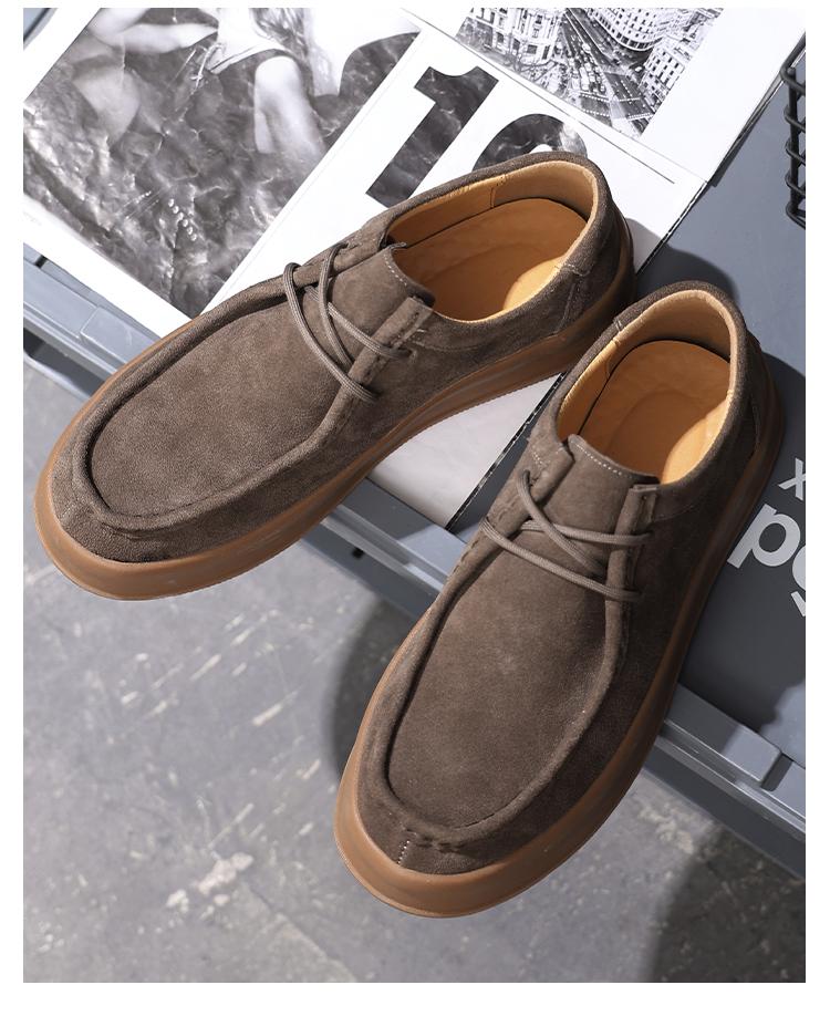 Fashion Men's Suede Leather Lace-Up Low-Top Sneakers Spring Breathable Comfortable Casual Shoes Lightweight Korean Fashion for Commuting