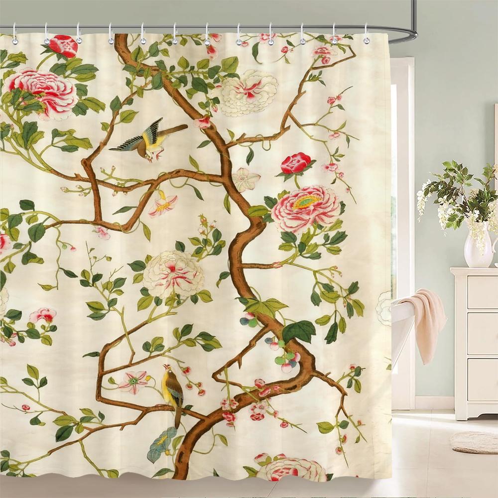 Flowers Waterproof Bathroom Curtains Green Plants Shower Curtains   3d Printing Polyeste Fabric Decoration Home Bath Screen