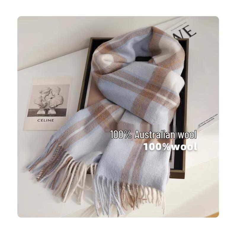 HANDUNYOU Australian Wool Plaid Winter Scarf