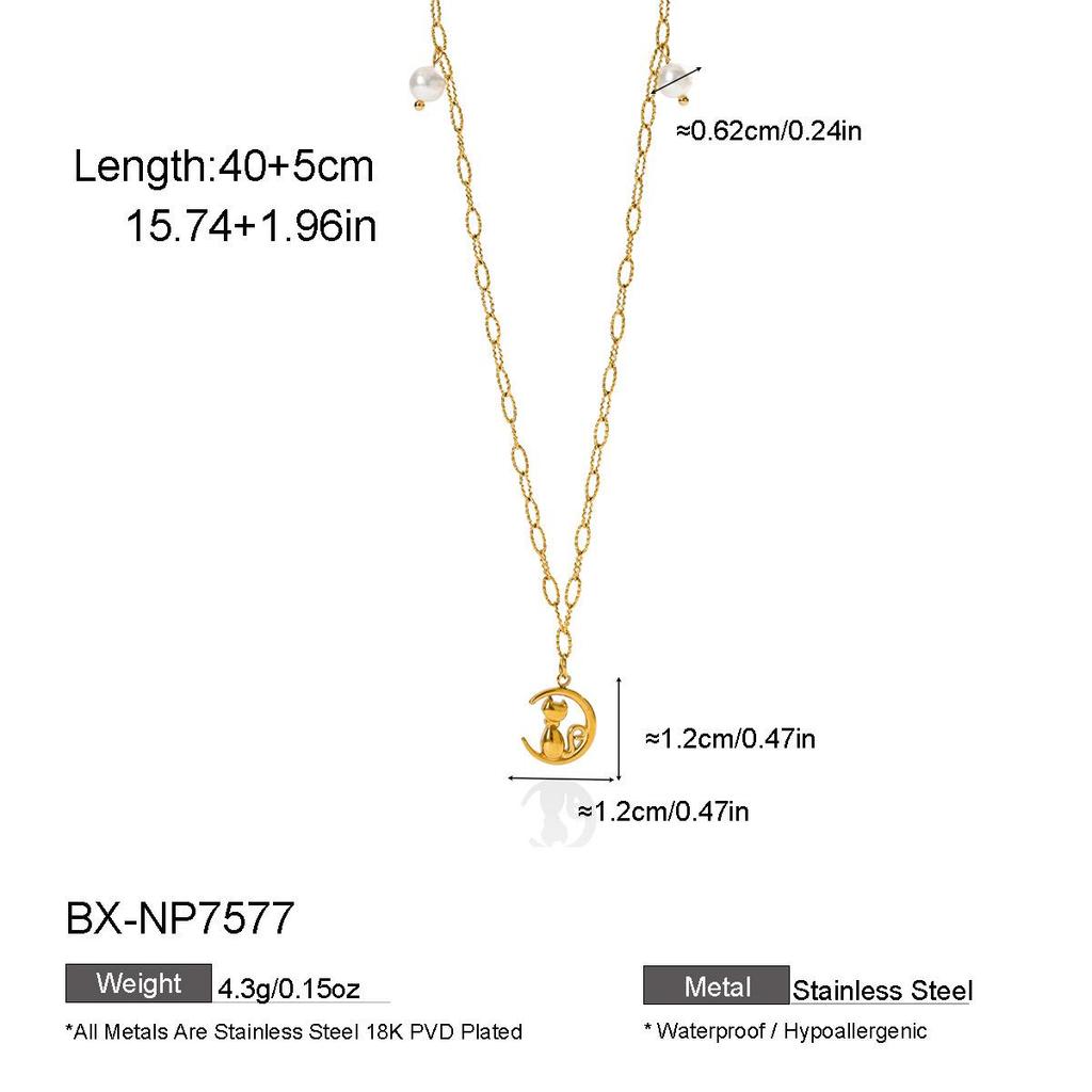 Stainless Steel Heart Pendant Necklace with Natural Pearl - Elegant, Colorfast Jewelry for Women