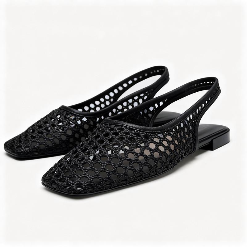 

Woven Mesh Flat Sandals for Women Hollow Breathable Elegant Ballet Flats Ladies Sexy Backless Comfort Mules Casual Shoe 42 чорний