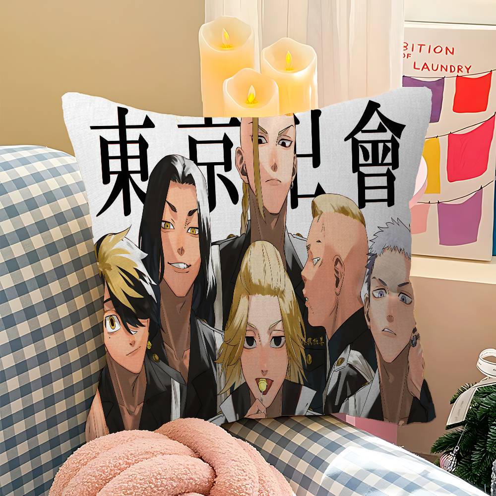 T-Tokyo R-Revengers Pillow Covers Cartoon Sofa Decorative Home Double-sided Printing Short Plush Cute Cushion Cover