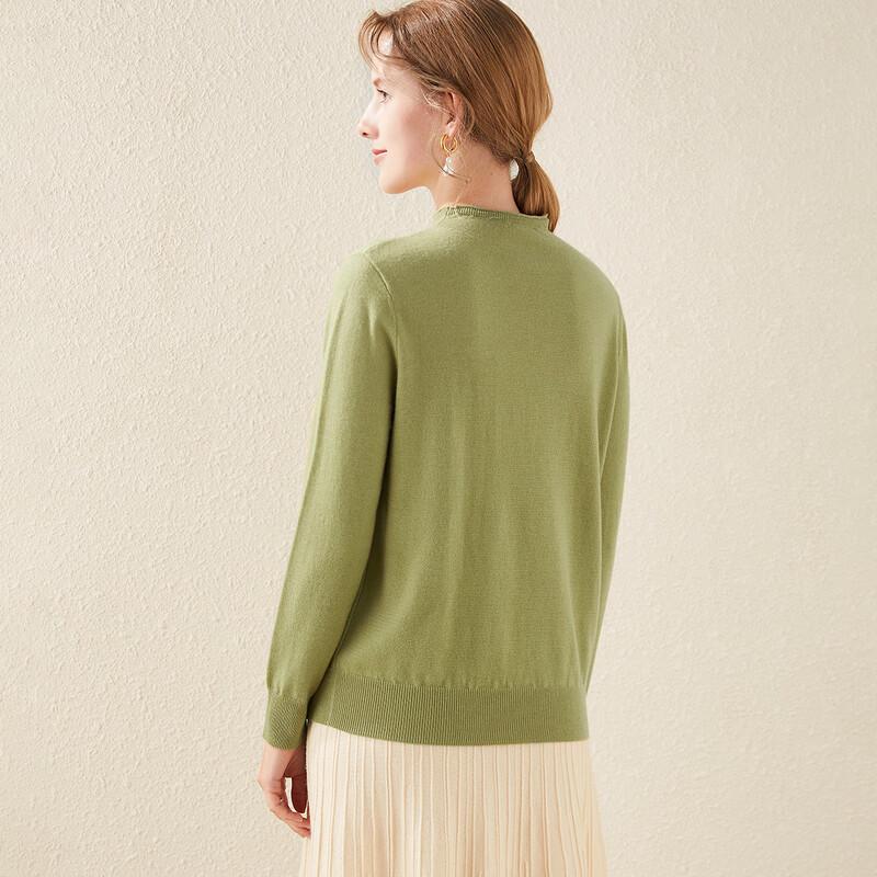TUHUANG Damen Pullover aus reiner Wolle mit Stickerei und halbem Rollkragen