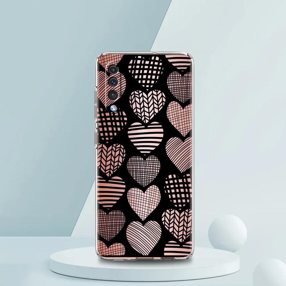 Gold Pink Rose Glitter Hearts Case For Samsung A16 A14 A12 A22 A32 5G A34 A42 A52 A54 A50 A70 A30 A40 A20E A10S A02S A04S A06