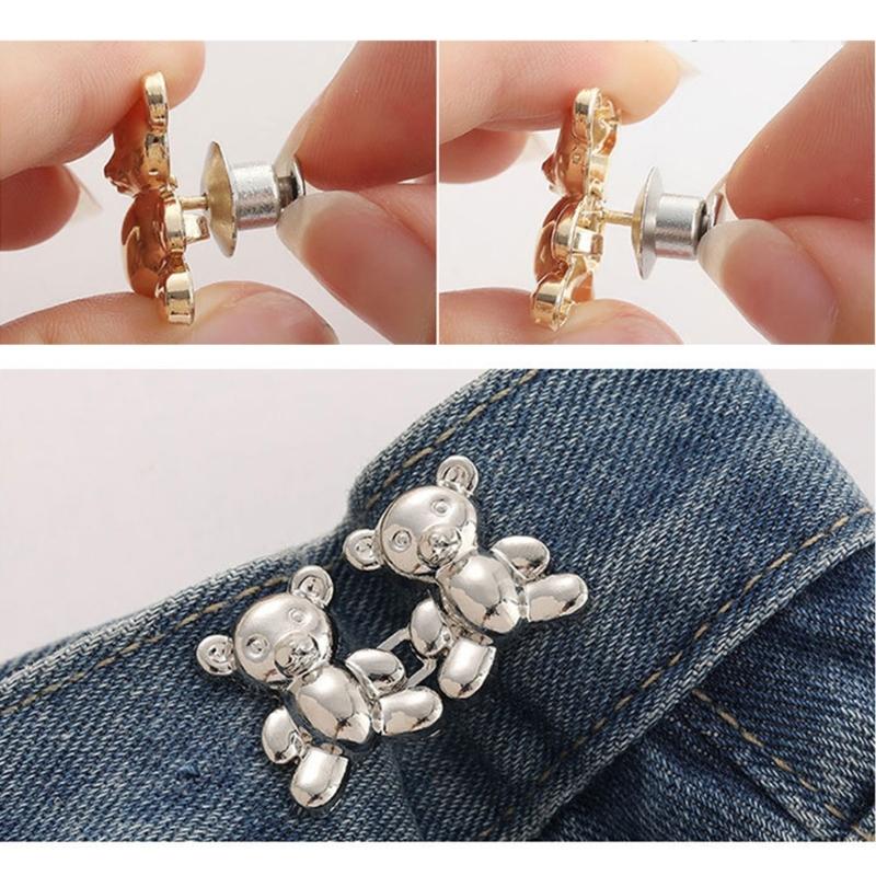 Cute Bear Button for Jeans Bear Clip for Pants Jean Buttons Pins for Loose Jeans No Sew and Adjustable Waist Buckles