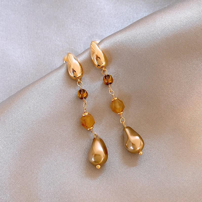 Glass bead acrylic fringed earrings simple personalized design earrings high-end sense niche temperament earrings women