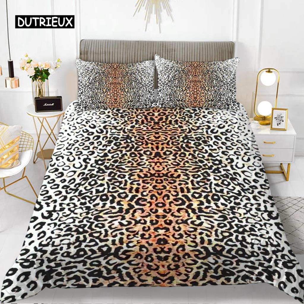 Leopard Print Duvet Cover Set Queen Size Girl Colorful Cheetah Print Bedding Set Polyester Wild Animal Theme Comforter Cover Set