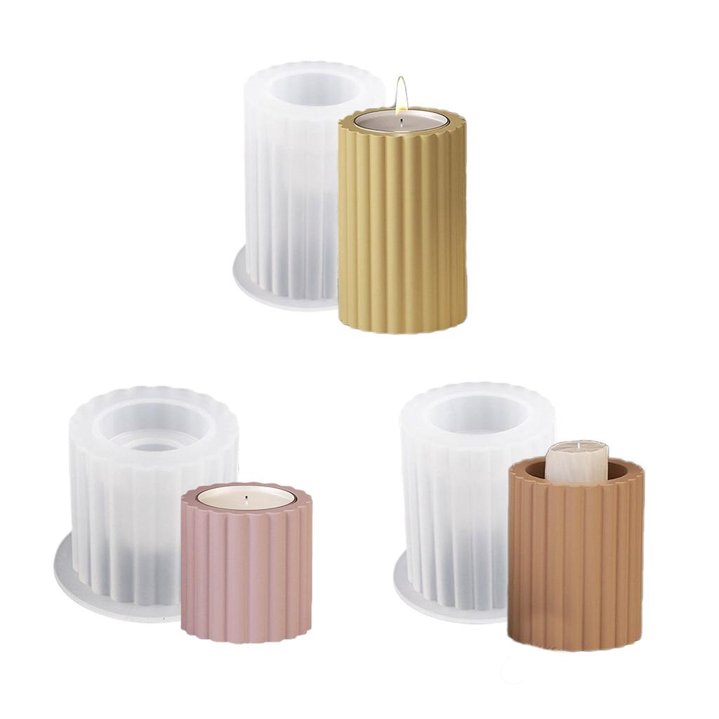 Candle Holder Resin Molds Striped Cylindrical Candlestick Silicone Mold Unique Candle Stand Epoxy Casting Mould DIY