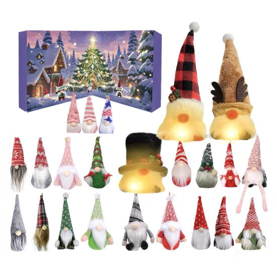 Gnome Advent Calendars 2025 24 Days Christmas Countdown Calendar with 24 Collectible Figures Light-Up Gnome Ornaments for Home Decor