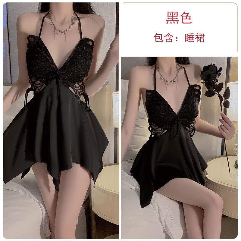 

Satin lace plus chest pad, butterfly breast cup, strap-on nightdress, robe, women s loungewear set M