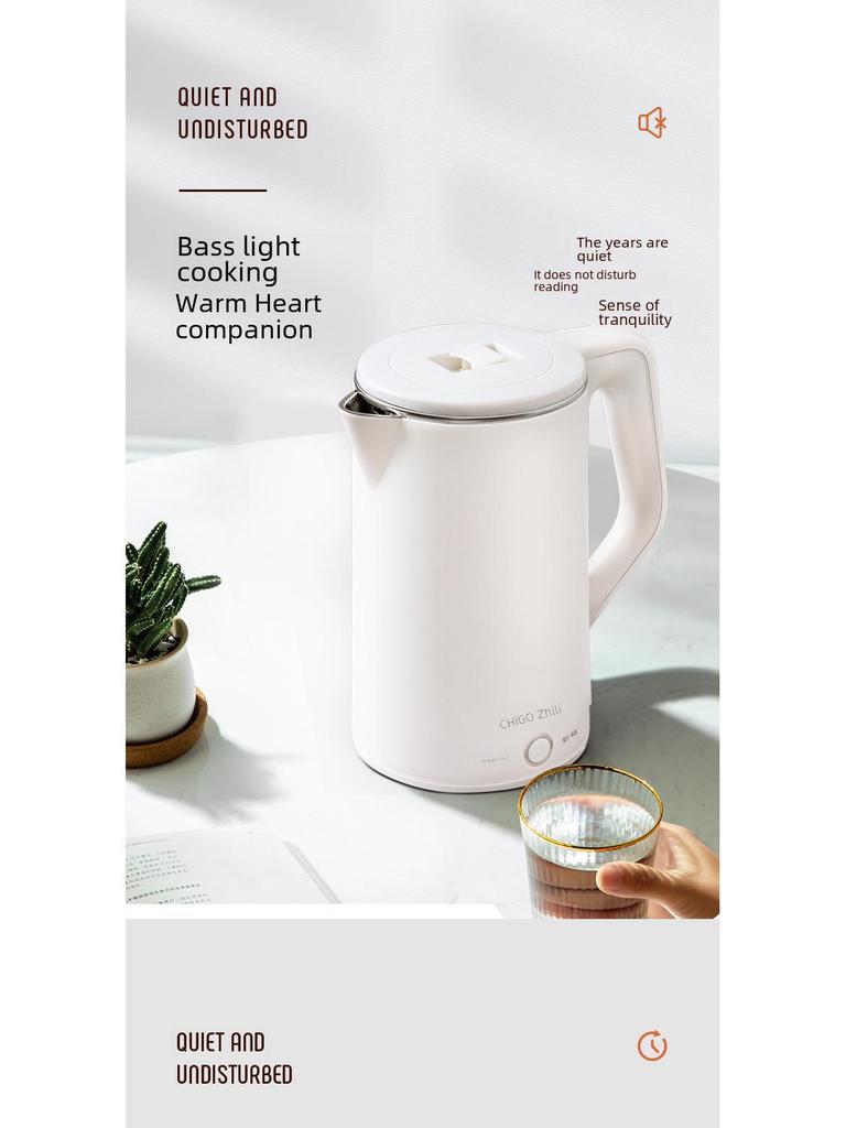 Chigo Electric Kettle: Double-Layer, Anti-Scalding, Auto Power-Off, Constant Temperature.