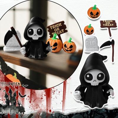 Shinigami Combo Set With Trick Ort, Scythe And Lamp Halloween Themed Tabletop Decor, Collectible Figures, Halloween Decorations!