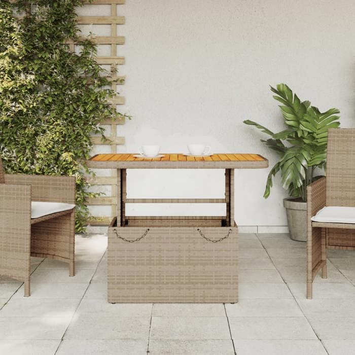 VidaXL Table de Jardin, Table Basse, Table à Manger, Meuble de Terrasse Cour Balcon Patio Extérieur, Beige Résine Tressée et 368277