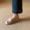 Sheepskin version~ thick-soled straw-woven soft-soled one-word sandals women's retro woven round-head leather comfortable commuter fisherman shoes
