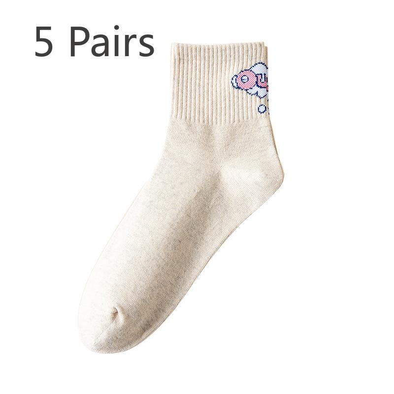 5 Pairs of Women's Spring and Summer Thin Cotton Breathable Sports Deodorant Perspiration Socks