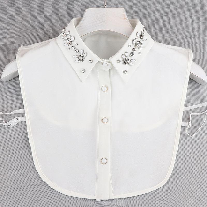 Pearl Detachable Collar Women Crystal Diamond Chiffon Shirt False Fake Collar Women Removable Peto Mujer Chemisier Faux Cols Tie