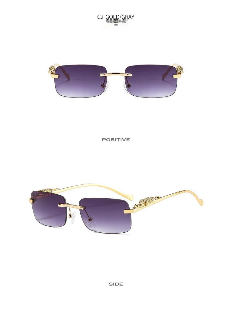 Cheetah Frameless Square Sunglasses Unisex Retro Leopard Metal Design