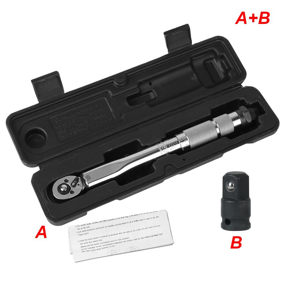 5-25N.m Micrometer Car Motorbike Disassembly Tool Professional Adjustable Torque Wrench 1/4'' Drive Spanner Hand Tool 3/8Adapter