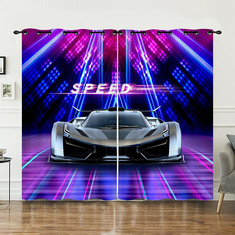 Curtains Car Sports Car Speed Car Decoration Sunshade Digital Printing Curtains Blackout Free Punching