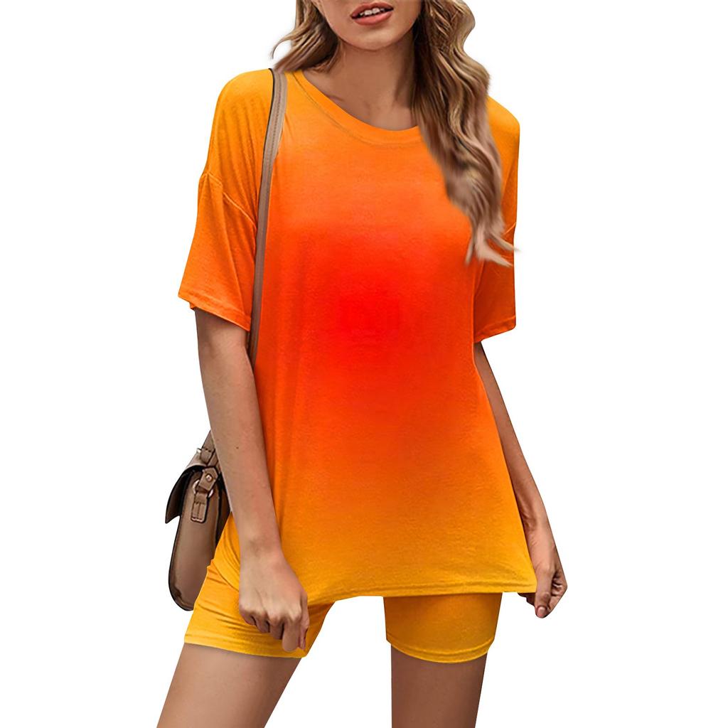 Lässiges, sportliches zweiteiliges Set für Damen, lockeres und modisch bedrucktes Oberteil und kurzärmliges Shorts-Set