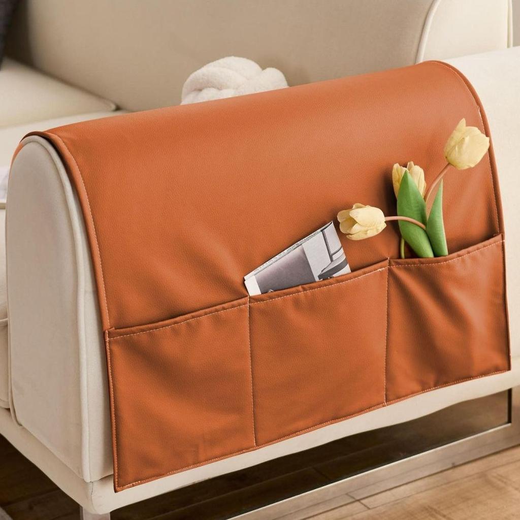 Simple Modern Solid Color Armrest Storage Bag Leather Waterproof Dustproof Sofa Armrest Cover Cloth Home Living Room Decoration