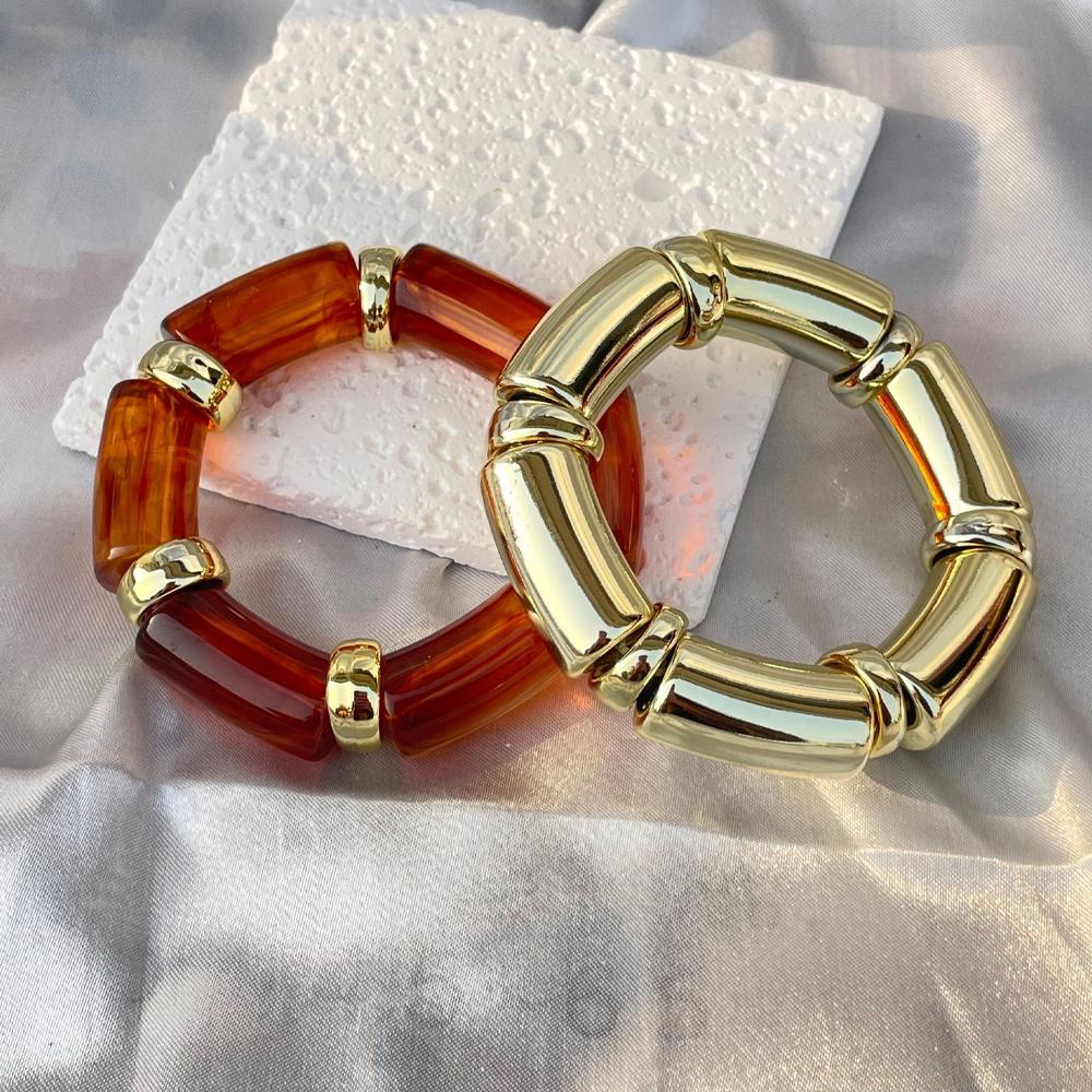 

Bohemian 2Pcs Colorful Acrylic Bangle Bracelet Party for Women Summer Fashion Resin Exaggerated Cuff Bangle Set Trend Zircon