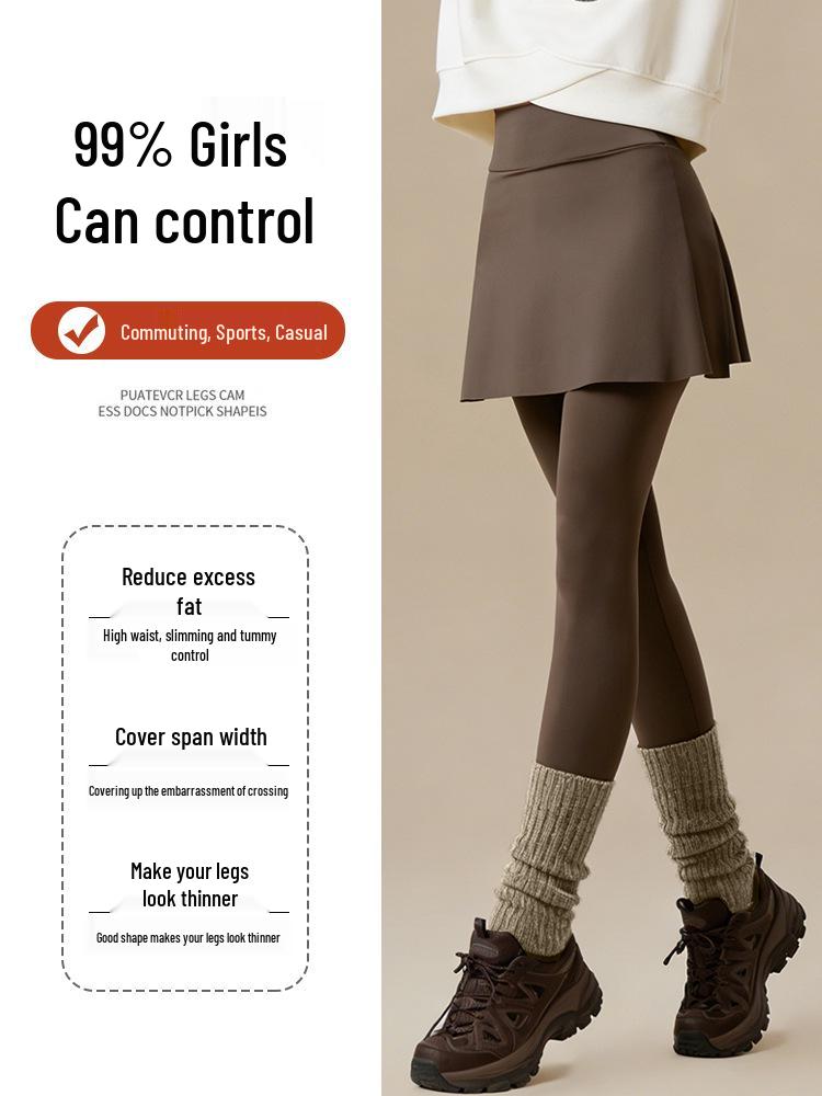 Plus-Size Micro-Flare Skirted Leggings for Women - Warm, Thick, Velvet Base Layer for Spring & Autumn
