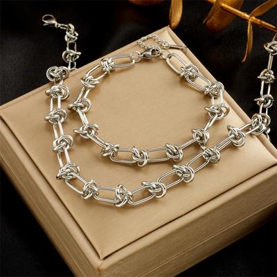 Stainless Steel Gold Silver Color Twist Knot Necklace Bracelets For Womens Girl New Fashion Non-fading Jewelry Set