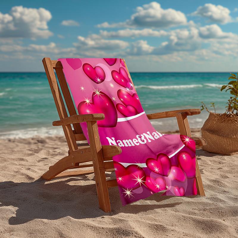 Custom Name Ultra-Soft Beach Towel with Love Theme,Ideal for Pool - Camping, Diving - Perfect Travel Essential, Vibrant Beach Towel.