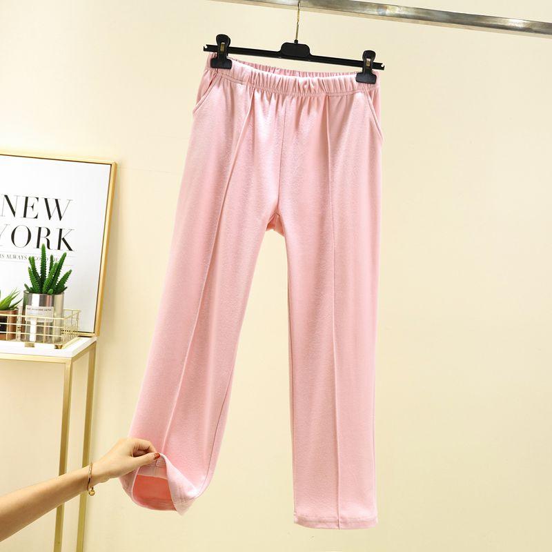 Double-Sided Dralon Heattech Home Pants Loose Plus Size Thickened Pajama Pants Elastic Waist with Pocket Straight-Leg Pants Velvet Padded Casual Pants