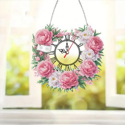 2D Flat DIY Acrylic Special Shape Diamond Painting Clock Pendant Diamond Art Clock Pendant Kit for Living Room Decoration