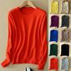 Women's Slim Fit Red Black Knitted Cozy Crew Neck Wool Cashmere Sweater Fuzzy Pullover